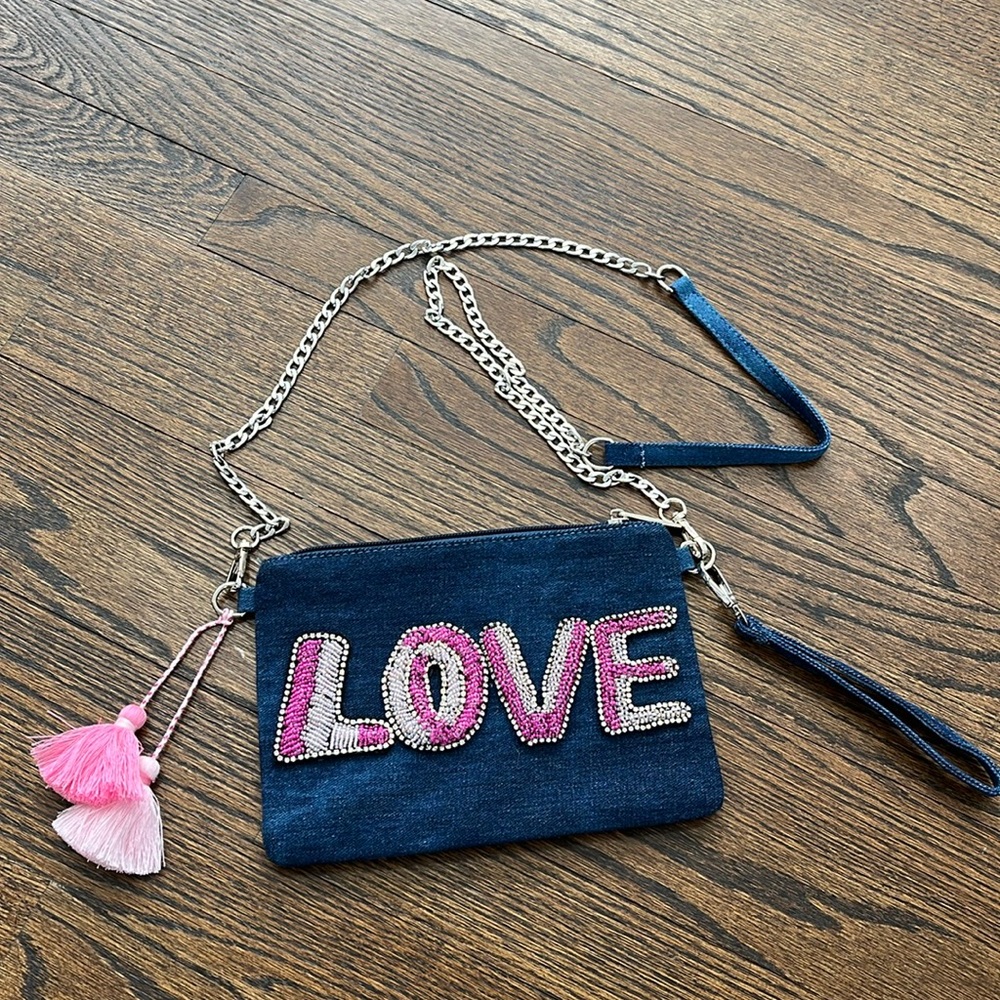 Bari Lynn Girls Denim Love Clutch Bag
